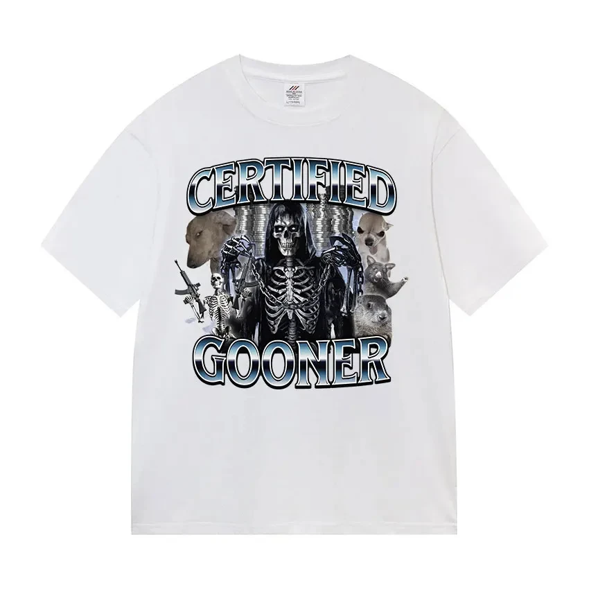 مضحك معتمد Gooner صراخ بوسوم ميمي تي شيرت الرجال خمر موضة تي شيرتات قصيرة الاكمام س الرقبة للجنسين القطن تي شيرت