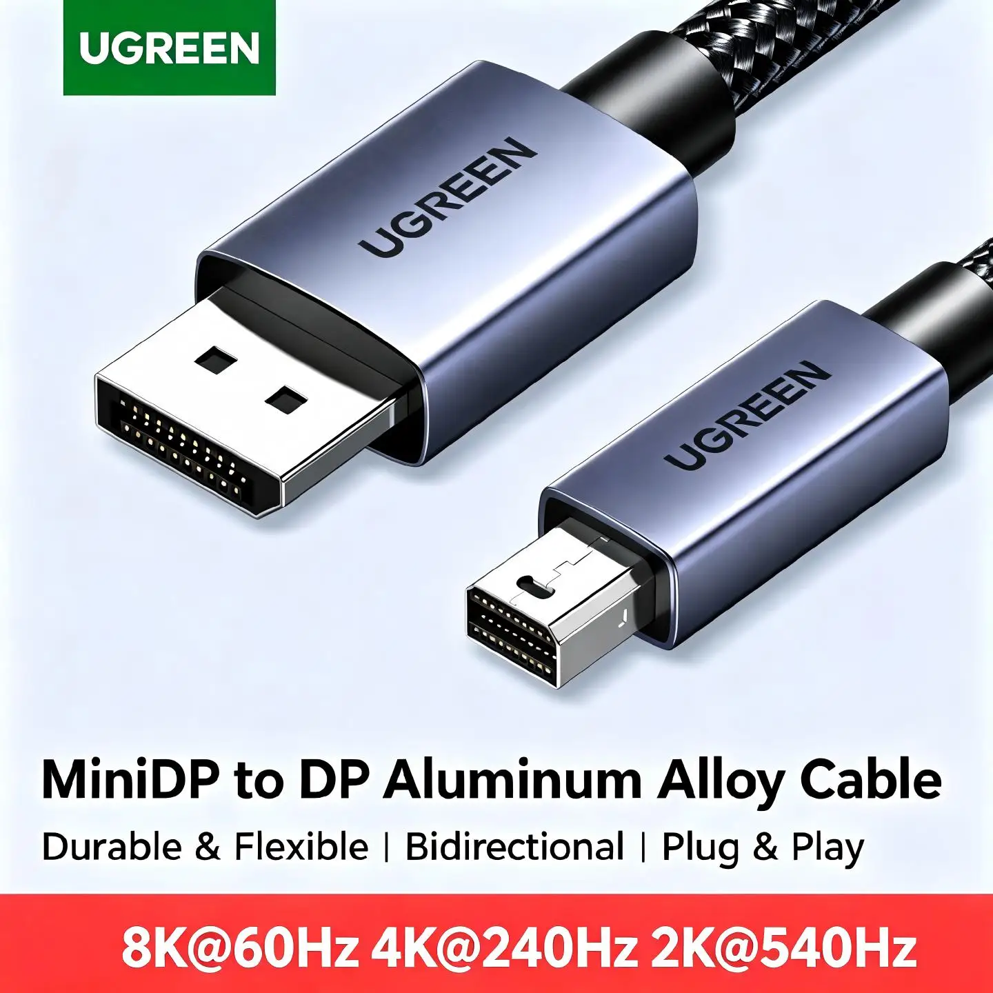 UGREEN Displayport 1.4 Mini DP To DP Video Adapter Cable 1.5m Braided 8K@60Hz 4K 2K@540Hz For Apple HP Notebook Laptop Monitor