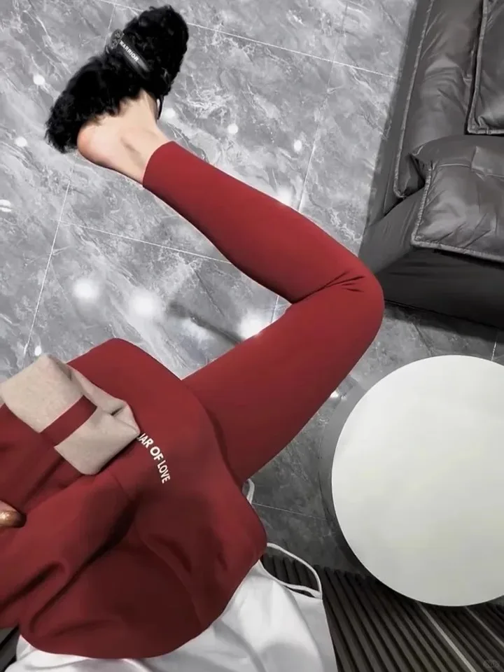 

Красные женские леггинсы для йоги из флиса с высокой талией, утепленные, для осени и зимы, моделирующие фигуру, с эффектом утяжки живота и подтяжки ягодиц
