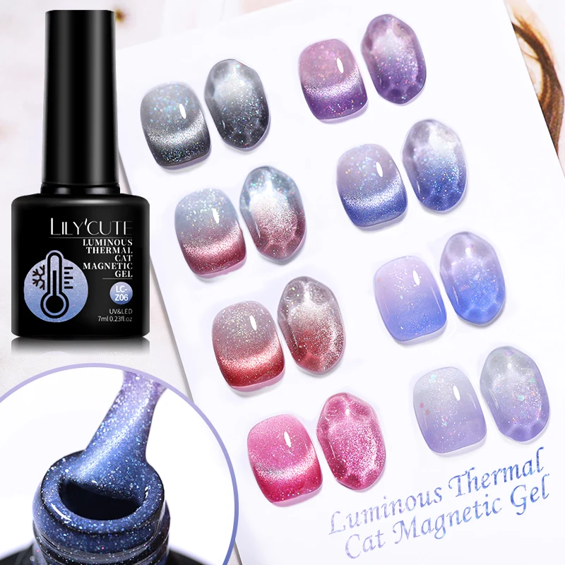 LILYCUTE Thermische Lichtgevende Kat Magnertic Gel Nagellak Glow in Dark Glinsterende Reflecterende UV LED Nail Art Gel Manicure Vernis