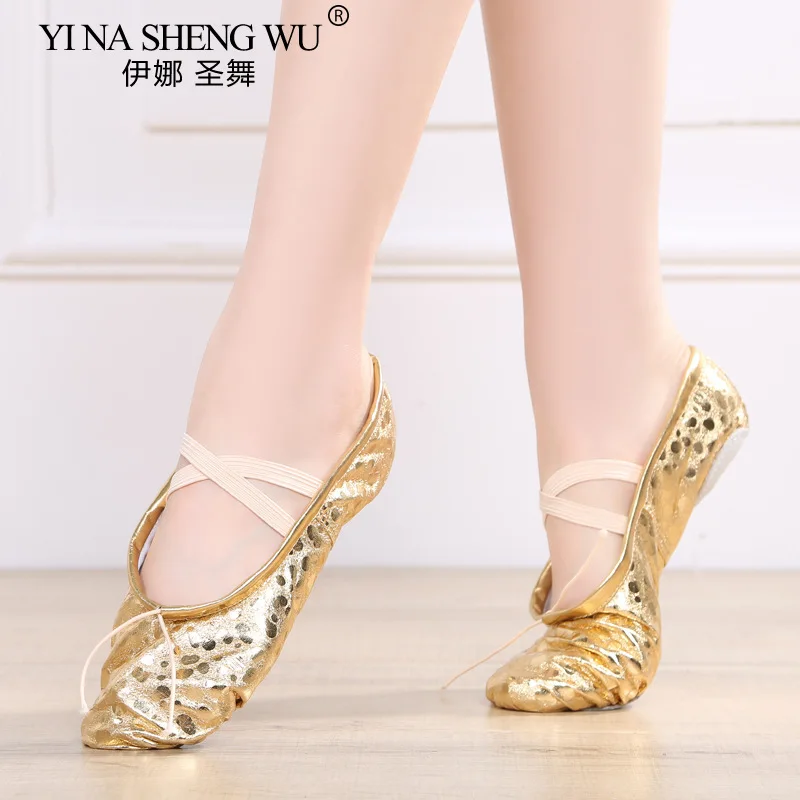 New Professional PU Gold Silver Training Body Shaping Yoga pantofole Belly Ballet Dance Shoes Kids Girls Woman Practice Shoe