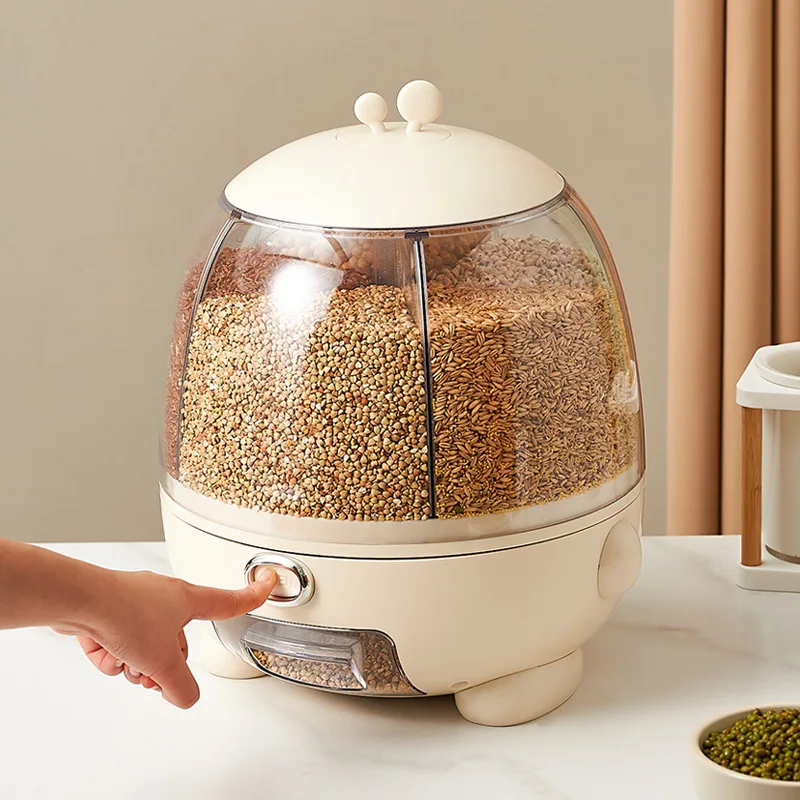 

360° Rotatable Rice Dispenser Sealed Dry Grain Bucket Dispenser Moisture-proof Jar Kitchen Food Container Eco-friendly Bucket