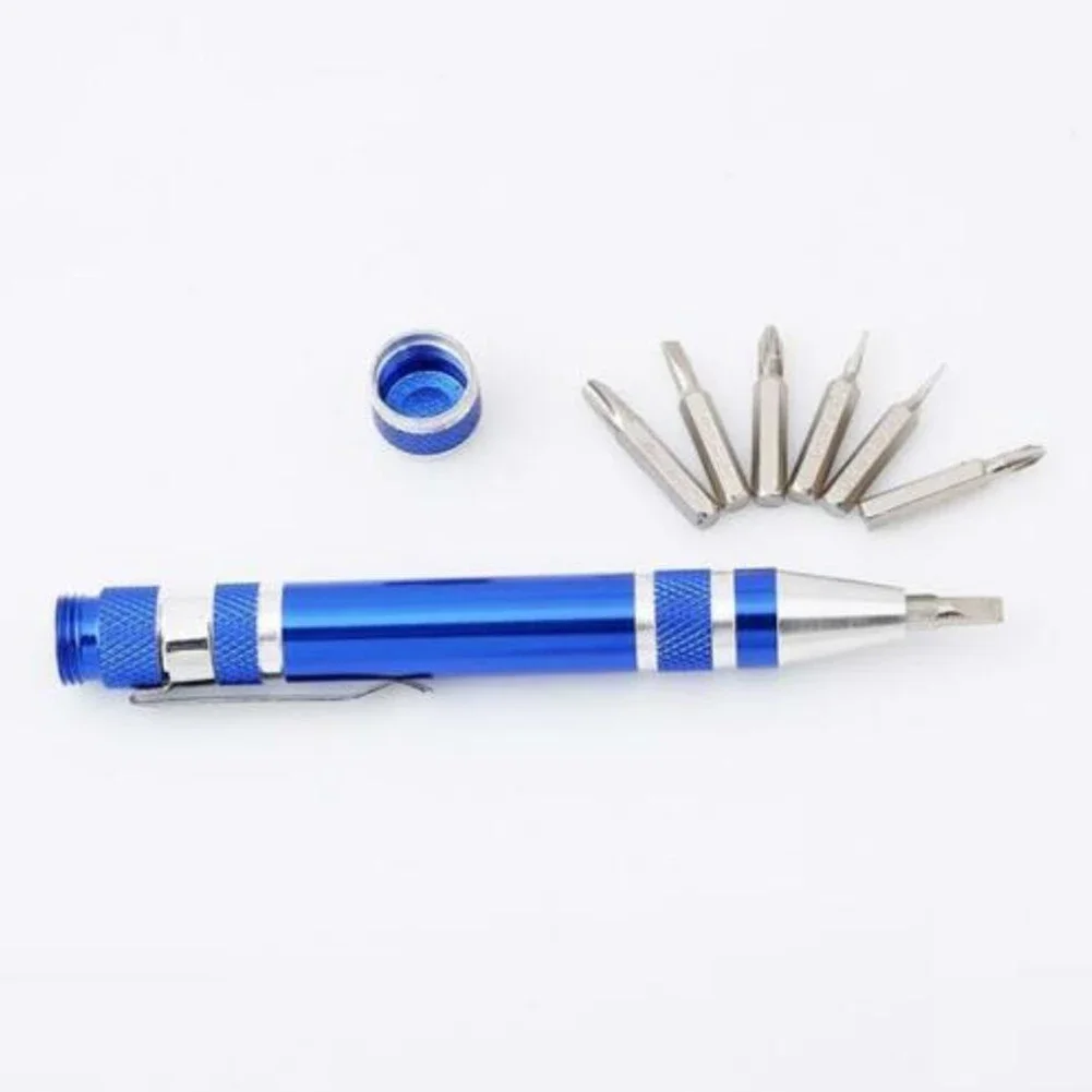 8* Screwdriver Bits Pen Style Screwdriver Blue Electronics Jewellery Laptop Mini Mobile Precision Spectacles New