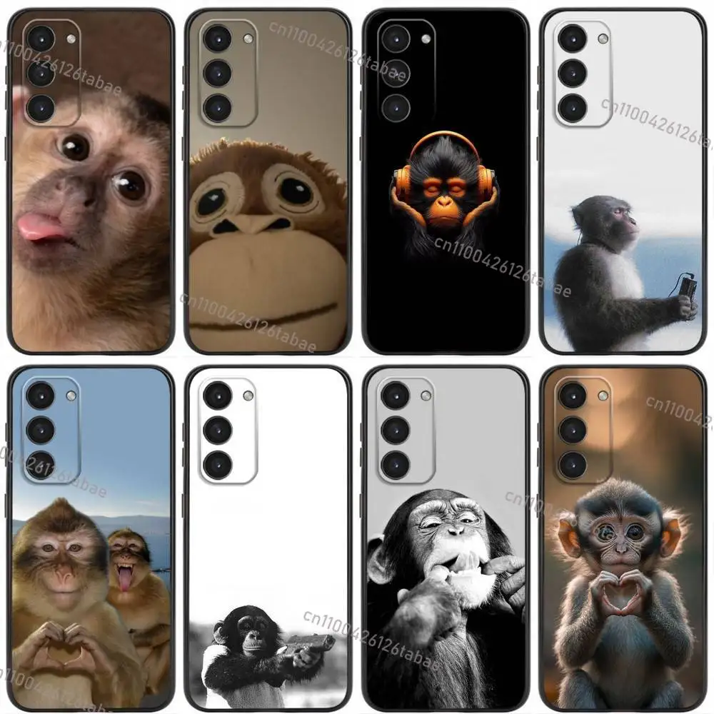 Funny Monkey Silicone Phone Case For Samsung Galaxy A20,21s,22,31,32,52,53,72,73,80,91 Soft Liquid Silicone Black Cover