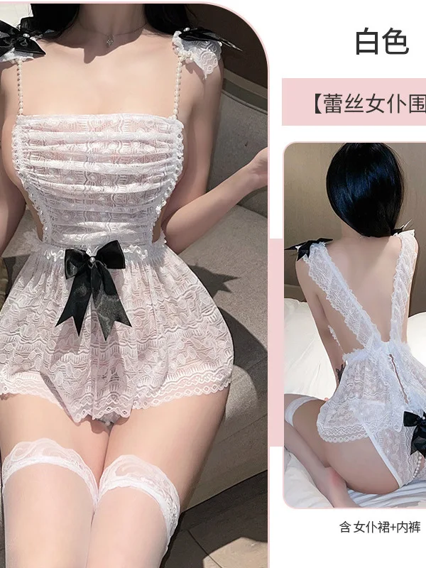 Underwear Sexy Servant Temptation Small Chest Charm Lace Mesh Sheer Transparent Sexy Servant Dress Elegant Sweet Top C186