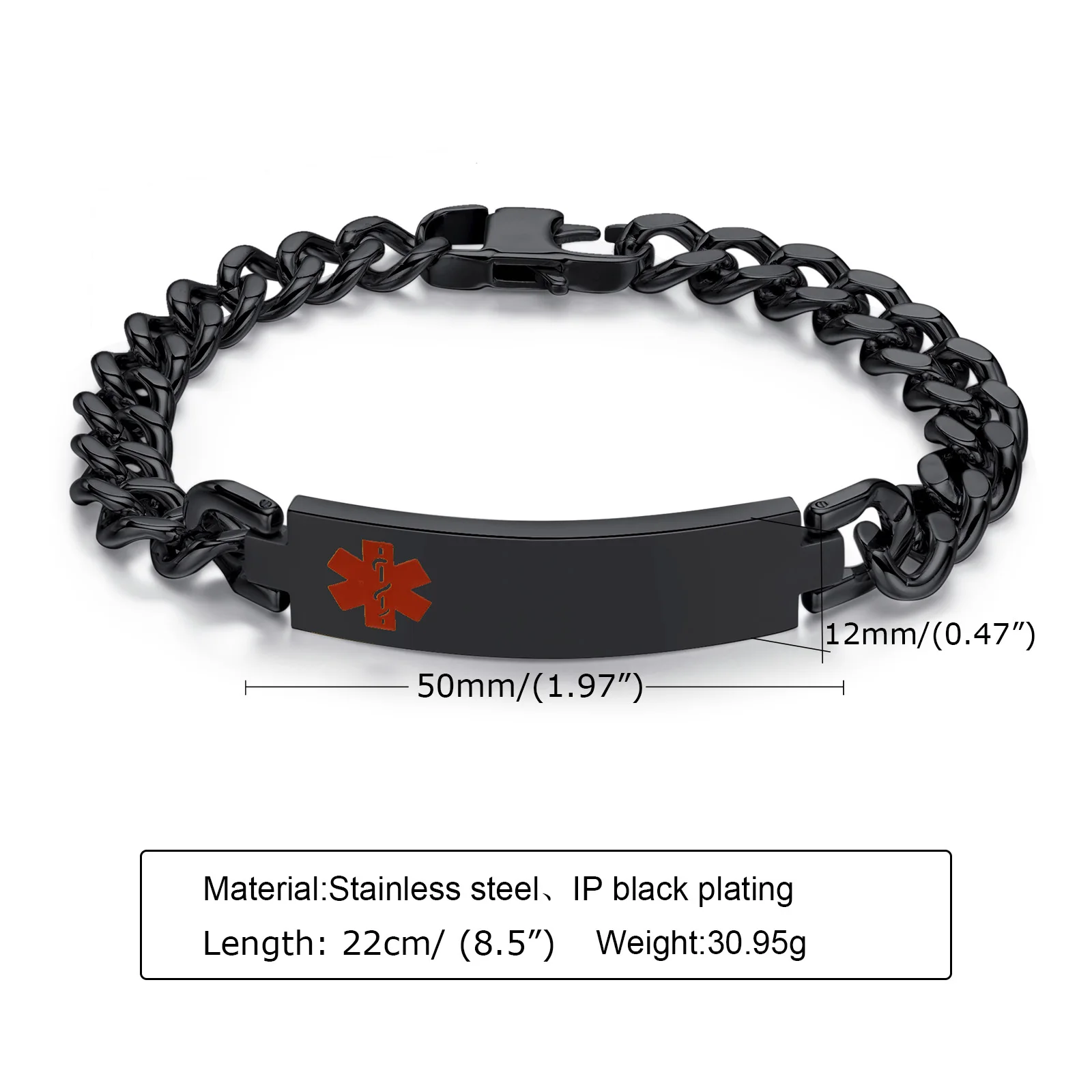 Vnox Free Custom Engraving Medical Alert ID Bracelets for Men Women,Anti Allergy Stainless Steel Emergency Outdoor Jewelry