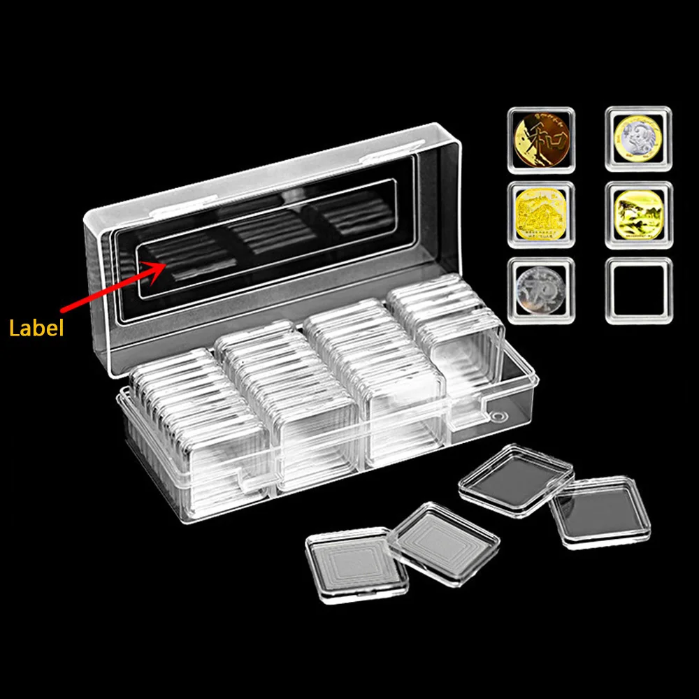 40 Pcs Commemorative Coin Square Hard Plastic Capsules Holder