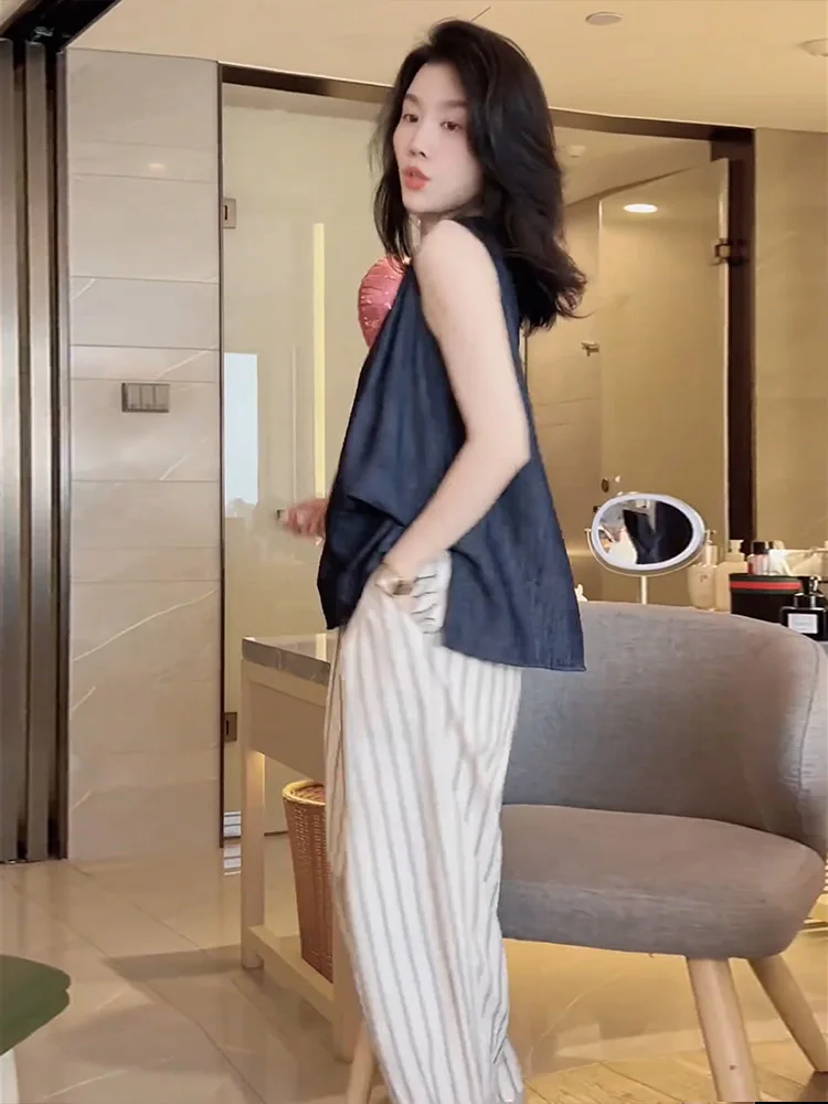 

Повседневный спортивный комплект: свободная футболка и прямые брюки для женщин, модный летний набор 2025 года, новинка