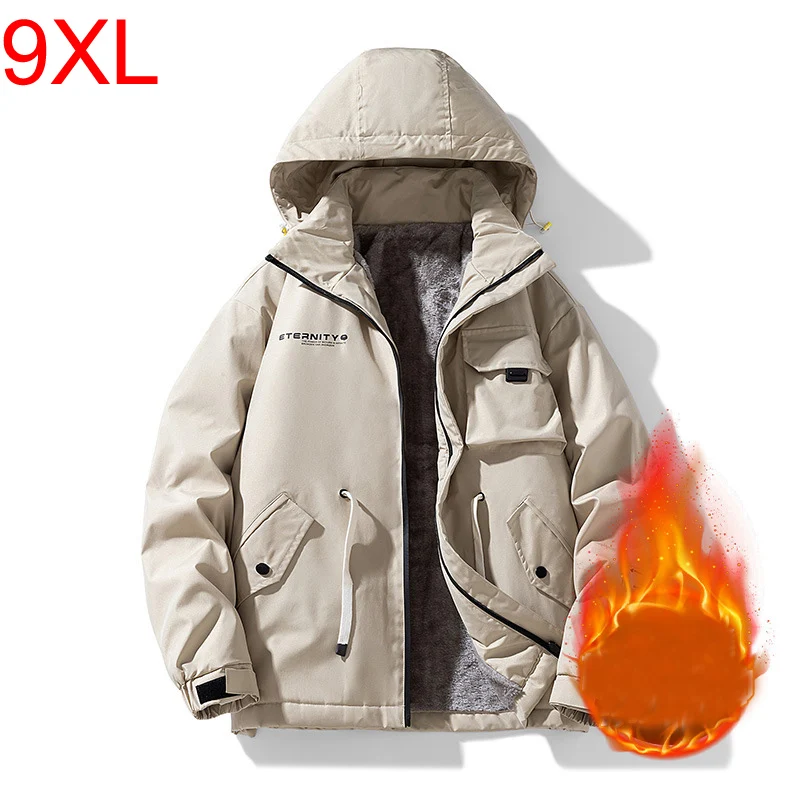 

Big size jacket men's autumn Winter multi-pocket loose Patchwork jacket hooded youth trendy tops Youth clothes 8XL 9XL 150kg