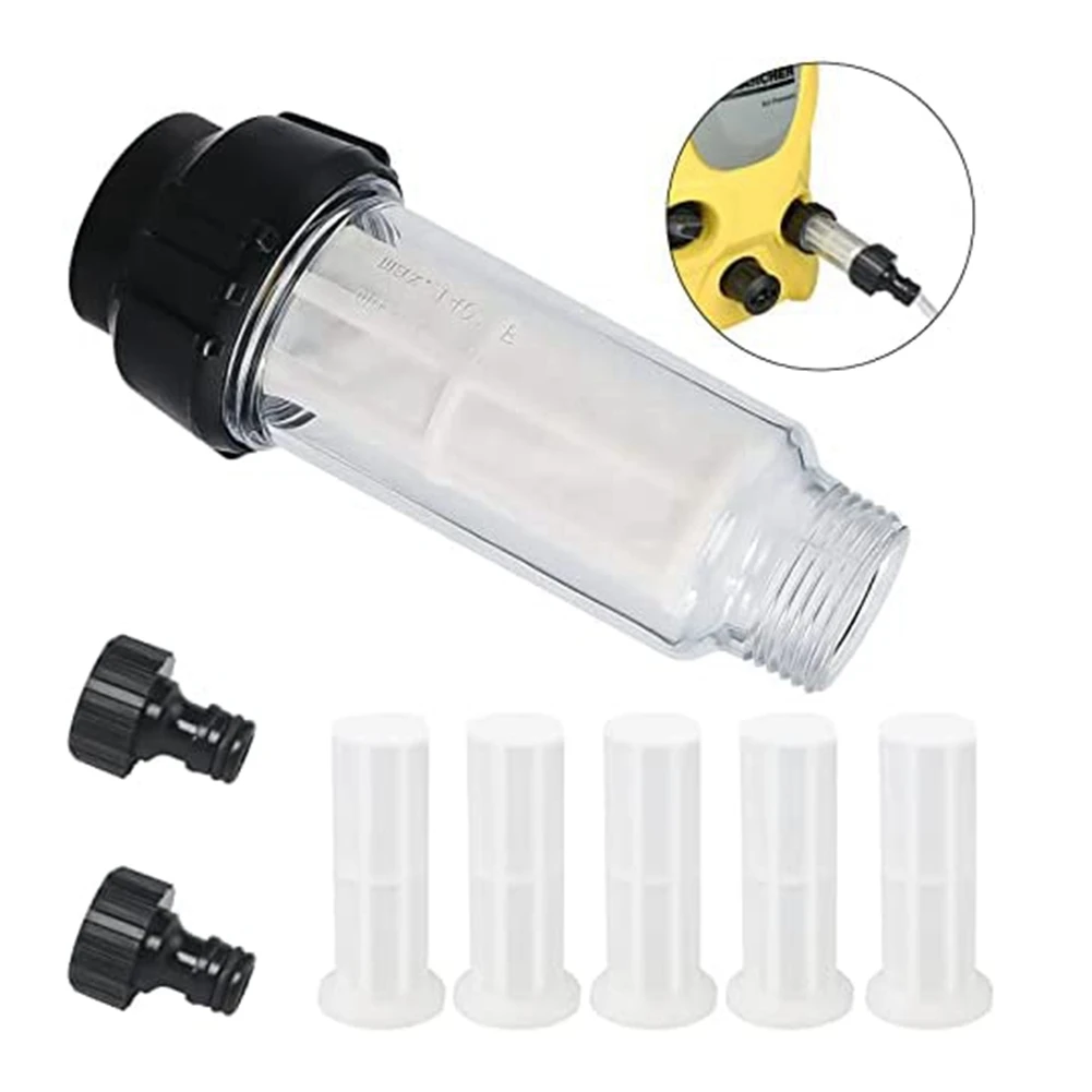 Water Filter Garden Hose 3/4 Inch Water Pre-Filter Water Filter Set with 5 Filter Inserts + 2 Quick Adapters