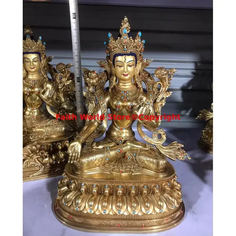 12 inch TOP quality Tibet India White Tara Bodhisattva Buddha gemstone copper Buddha statue Altar worship Buddhist supplies