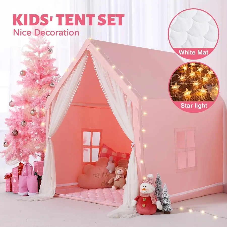 Tente intérieure pour tout-petits : avec tapis étoiles lumières - Playhouse intérieur pour tout-petits - Tente pour tente tipi pour jouer à l'intérieur des filles et des garçons