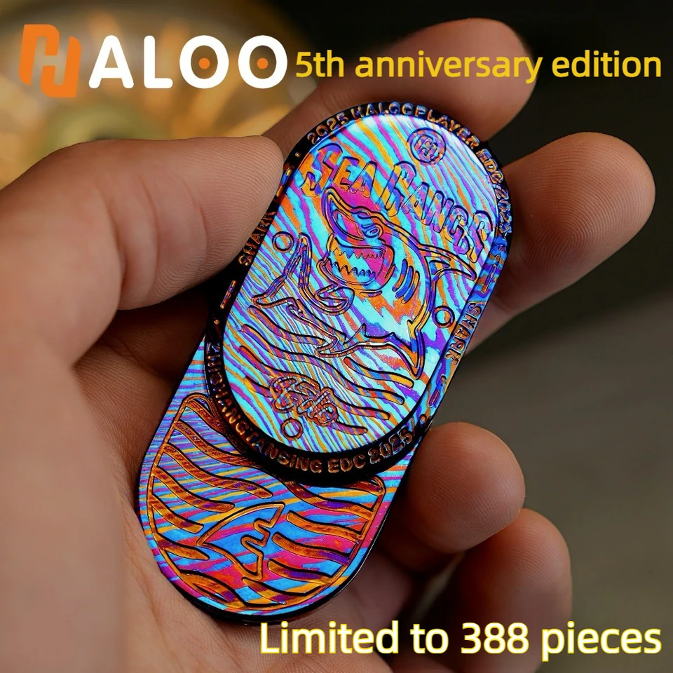 HALOOPLAYER EDC Sea Shark Rhythm Titanium Damascus Limited Edition