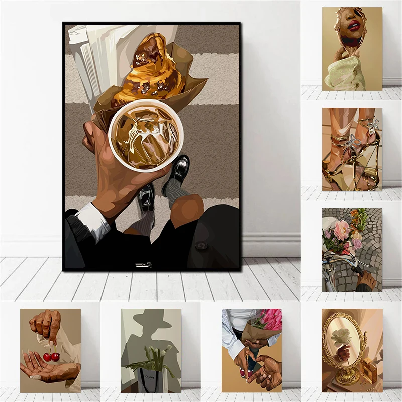 1pc frameless Fashion Trend Black Art Portrait Aesthetics Design Sense Niche Poster Canvas  Living Room Office Wall ation