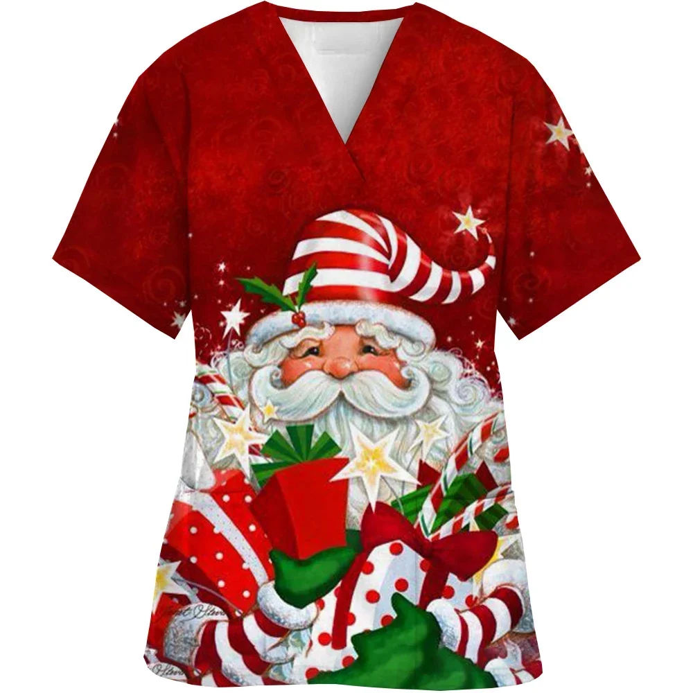 Kerst Gedrukt V-hals Scrubs Tops Voor Vrouw Man Blouse Katoen Chirurg Werkkleding Medisch Uniform Arts Verpleegkundige Scrub Tops