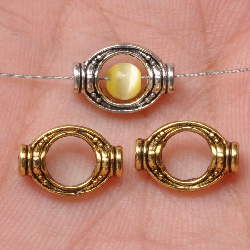 30pcs tibetan Silvery Alloy Bead Frame DIY Oval Bead Spacer Beads for DIY Bracelet Necklace Jewelry Making 11mm