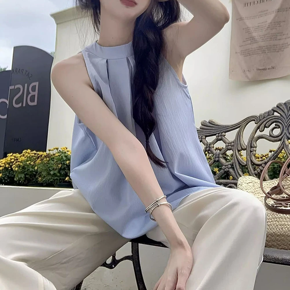 

Blouse Brand New T-Shirt Sleeveless Halter Neck Shirt Spring Summer Autumn Wear O Neck Design One Size Fits Most
