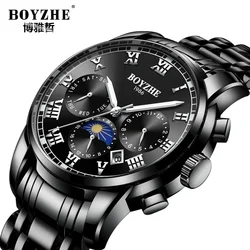 BOYZHE Big Sale Men Automatic Mechanical Watch Business Wrist Watch Calendar Display Waterproof Mechanical Watch relogio Clock