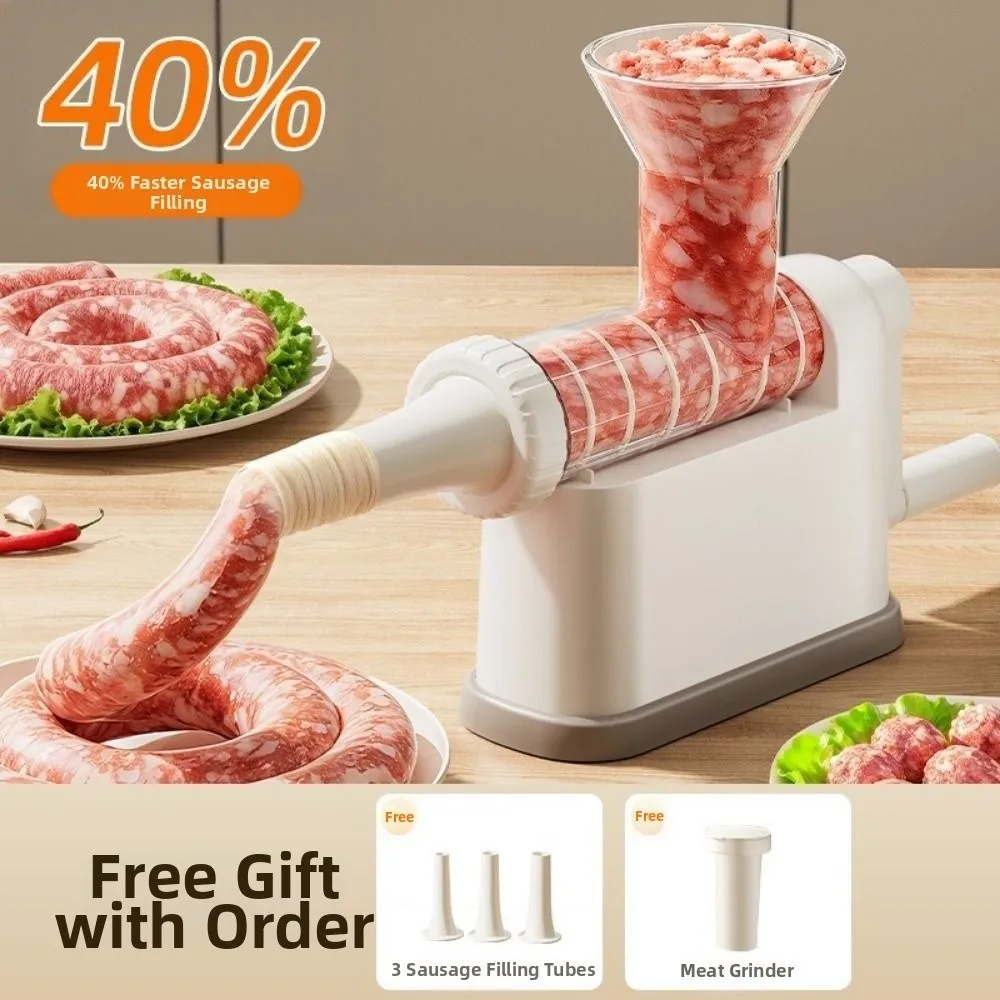 

Manual Operation Sausage Making Tool Large Capacity with 3 Filling Nozzles Manual Meat Stuffer Fast Filling Stuffing Pipe