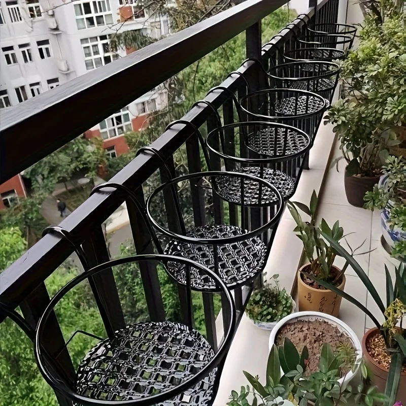 Hängender Metall-Blumentopfständer mit Haken, Universelles Blumenregal für Balkongeländer und Zäune
