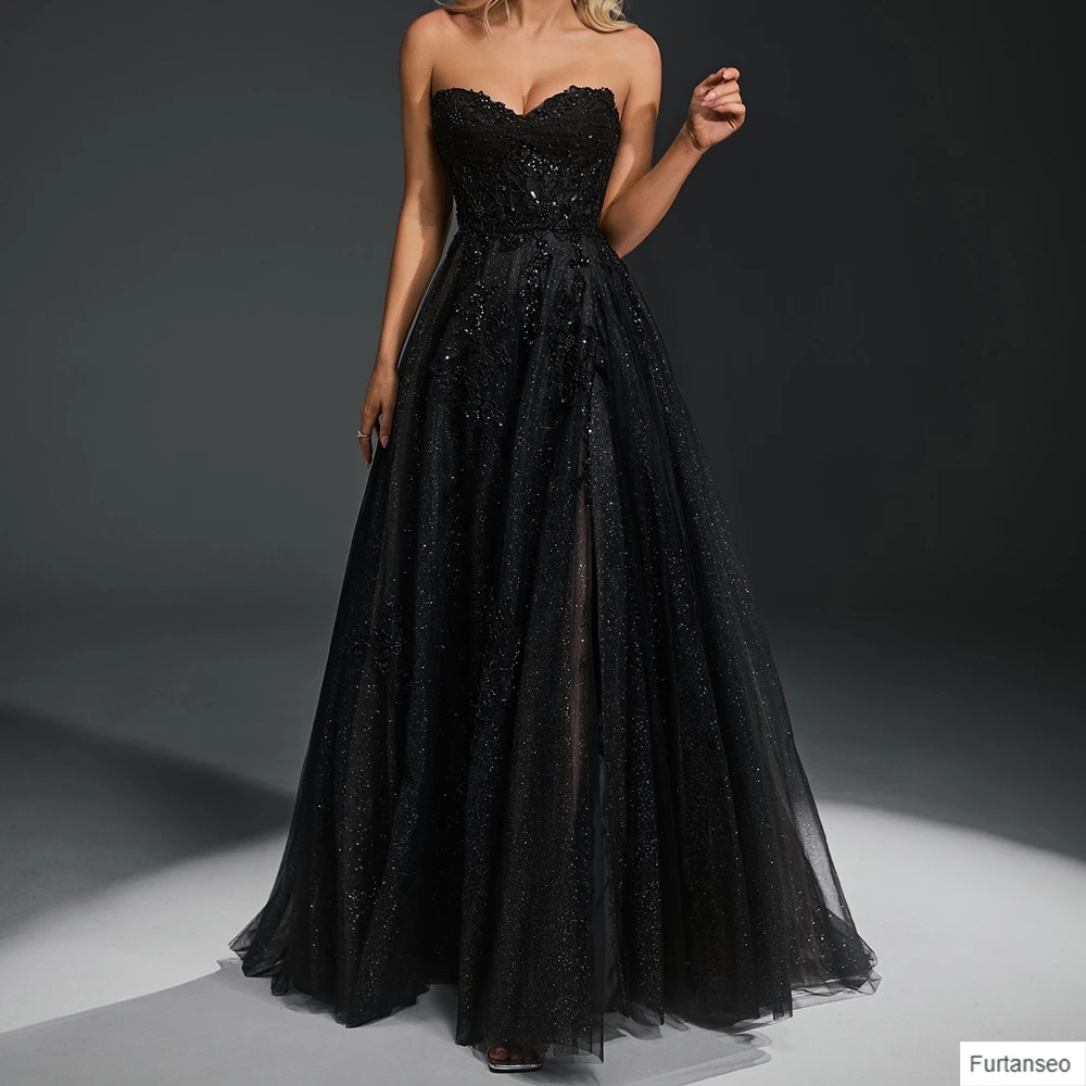 

Customized A-line Evening Dresses Floor-length Strapless Sleeveless Prom Gown Fashion Sequined Simple Draped Backless Party Gown