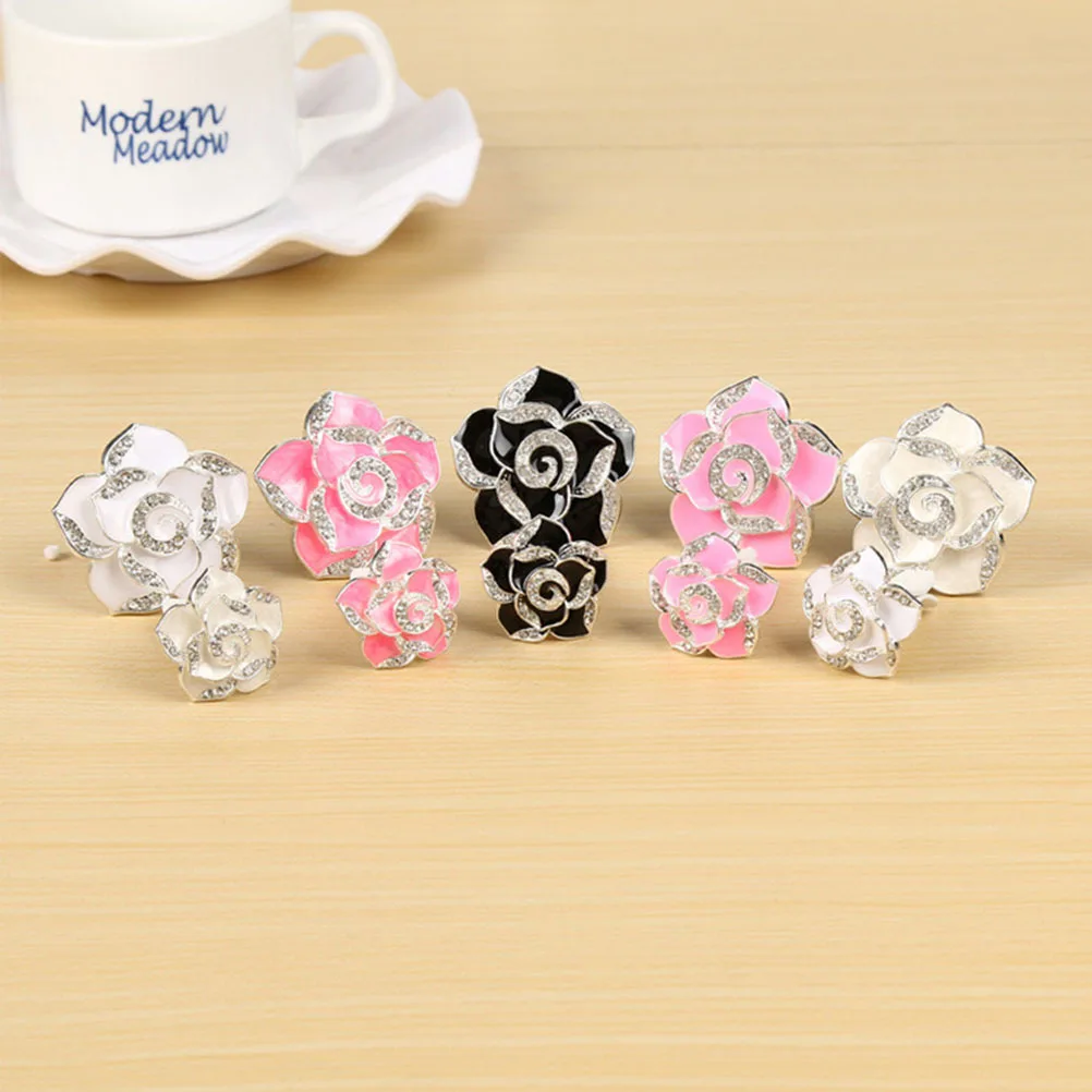 

One Pair Car Air Vent Decoration Rhinestone Encrusted Camellia Fragrance Balm Holder Auto Interior Clip Pink Relaxation Air