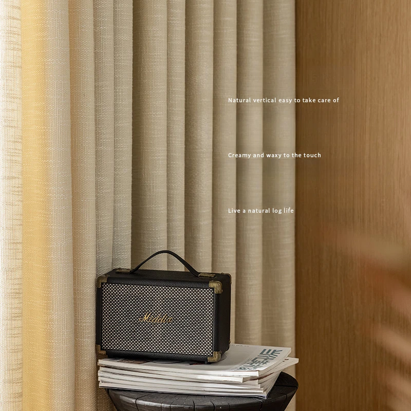 Linen Cream Curtain Bedroom Ins Light Luxury Wood Color Curtains Living Room Modern Simple High End Solid Color Blackout Drapes