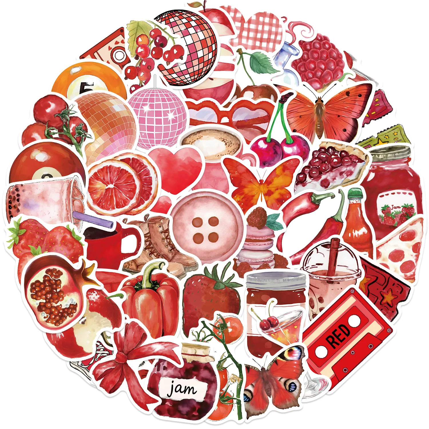 50 قطعة سلسلة الكرز الأحمر ملصقات الكتابة على الجدران الديكور DIY بها بنفسك الهاتف المحمول زجاجة ماء ملصقات مقاومة للماء #1