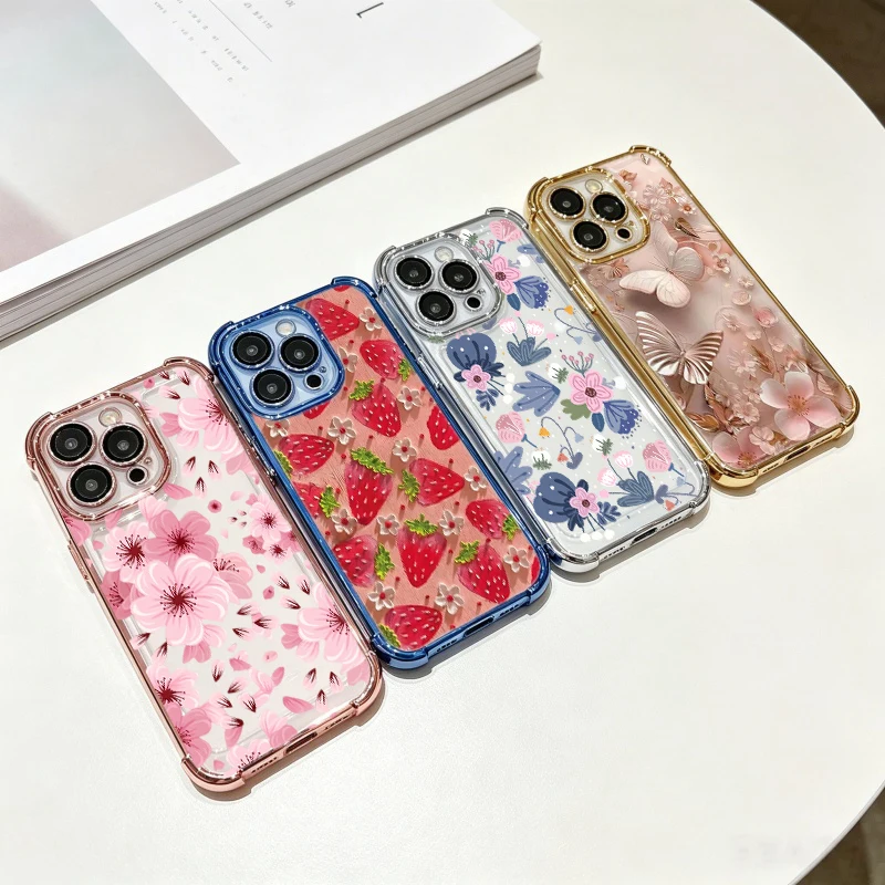 For Samsung Galaxy S25 S26 Ultra Edge A57 A27 A37 A56 A16 A15 A07 A55 A36 A26 A54 S24 FE Plus Flower Plating Airbag Phone Case