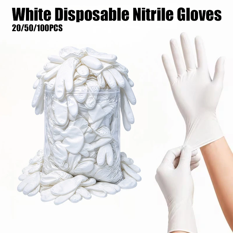 20/50/100PCS White Disposable Nitrile Gloves Cooking Disposable Nitrile Gloves Household Cleaning Suitable for Multi-Scenarios