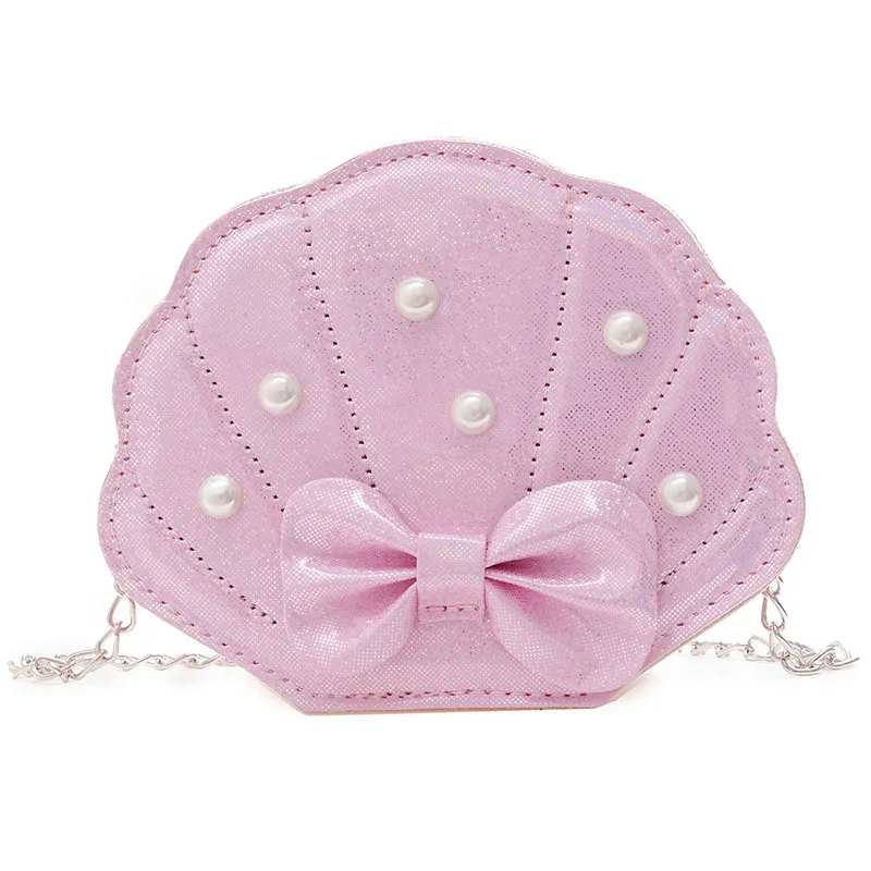 Fashion New Children Girls Pearl Shell Shoulder Bag Kids Sweet PU Leather Waist Bag Play Travel Portable Bag Crossbody Handbags