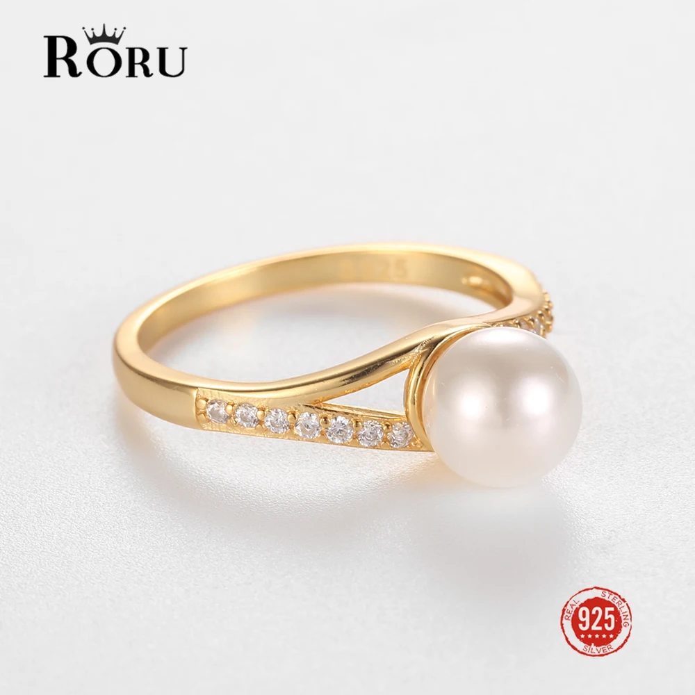 RORU Retro S925 Sterling Silver Black/White Pearl Ring with Aaa Cubic Zircon Ring  for Women Fashion Fine Jewelry Gifts 2022