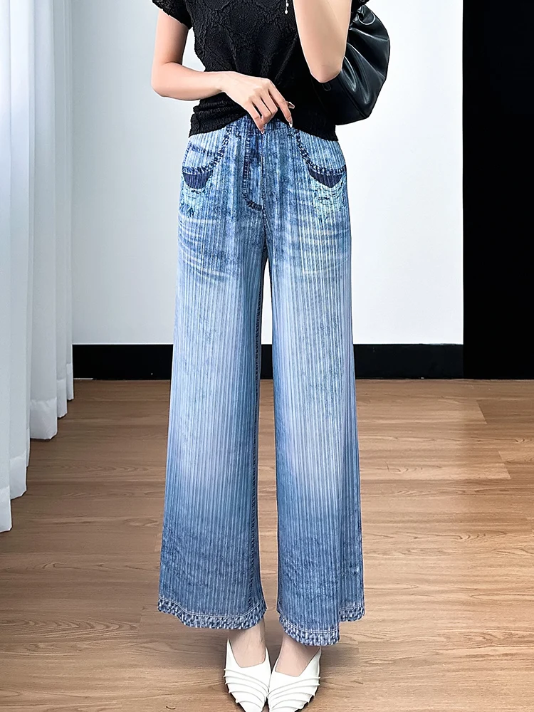 

Простые летние джинсы прямого кроя в стиле ретро для женщин, модные длинные брюки из полиэфирного волокна, стандартный крой, три кармана