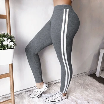 2024 New Classic Leggings in cotone a righe Donna Grigio di grandi dimensioni Casual Sport Palestra Push Up Leggins Mujer Scava Fuori Pantaloni slim XXXL