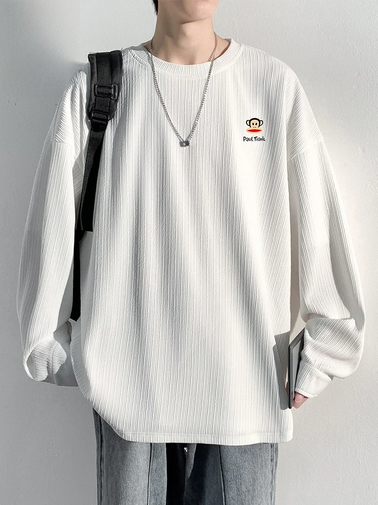 

Футболка Paul Frank M Casual с длинным рукавом и круглым вырезом, белая, с текстурой, свободного кроя, осенняя коллекция, молодежная мода