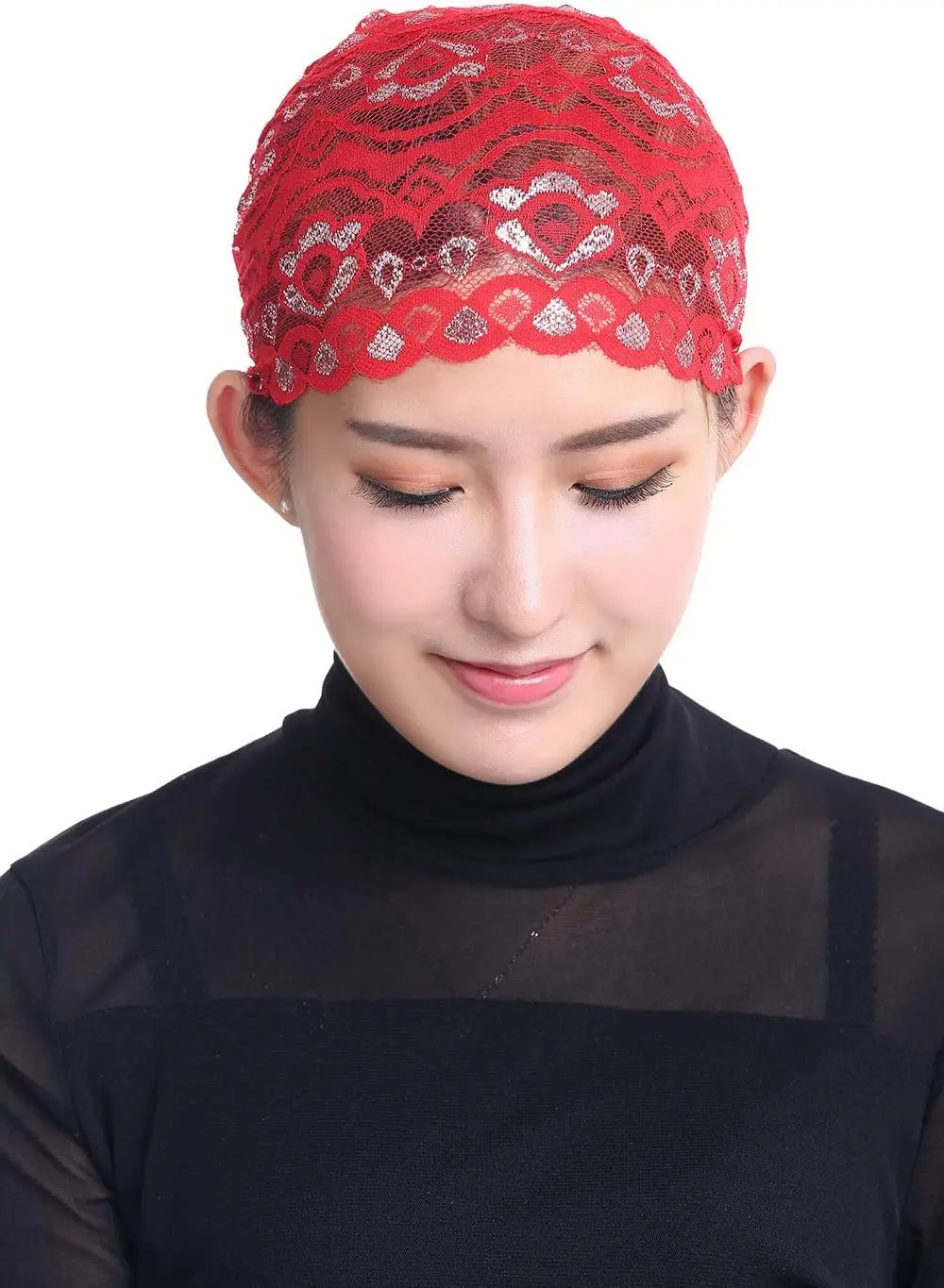 

New 5 Pack Women Muslim Inner Hijab Caps Shiny Lace Head Cover Stretch Beanie Turban Hat Chemo Cap Headwrap Cover Turbante Mujer