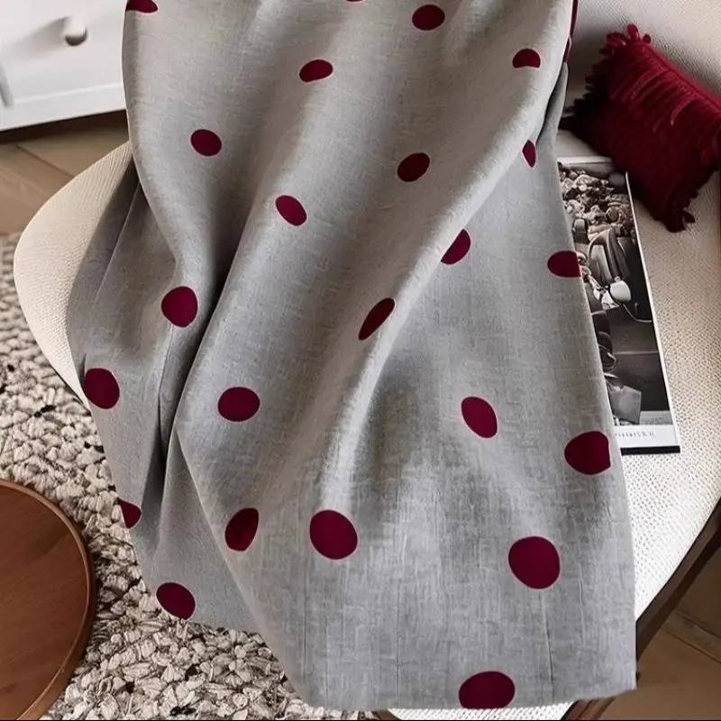 موضة جديدة البولكا نقطة تنورة مطبوعة المرأة الخريف عالية الخصر أنيقة مكتب سيدة ألف خط رمادي التنانير ميدي سليم Jupe #3