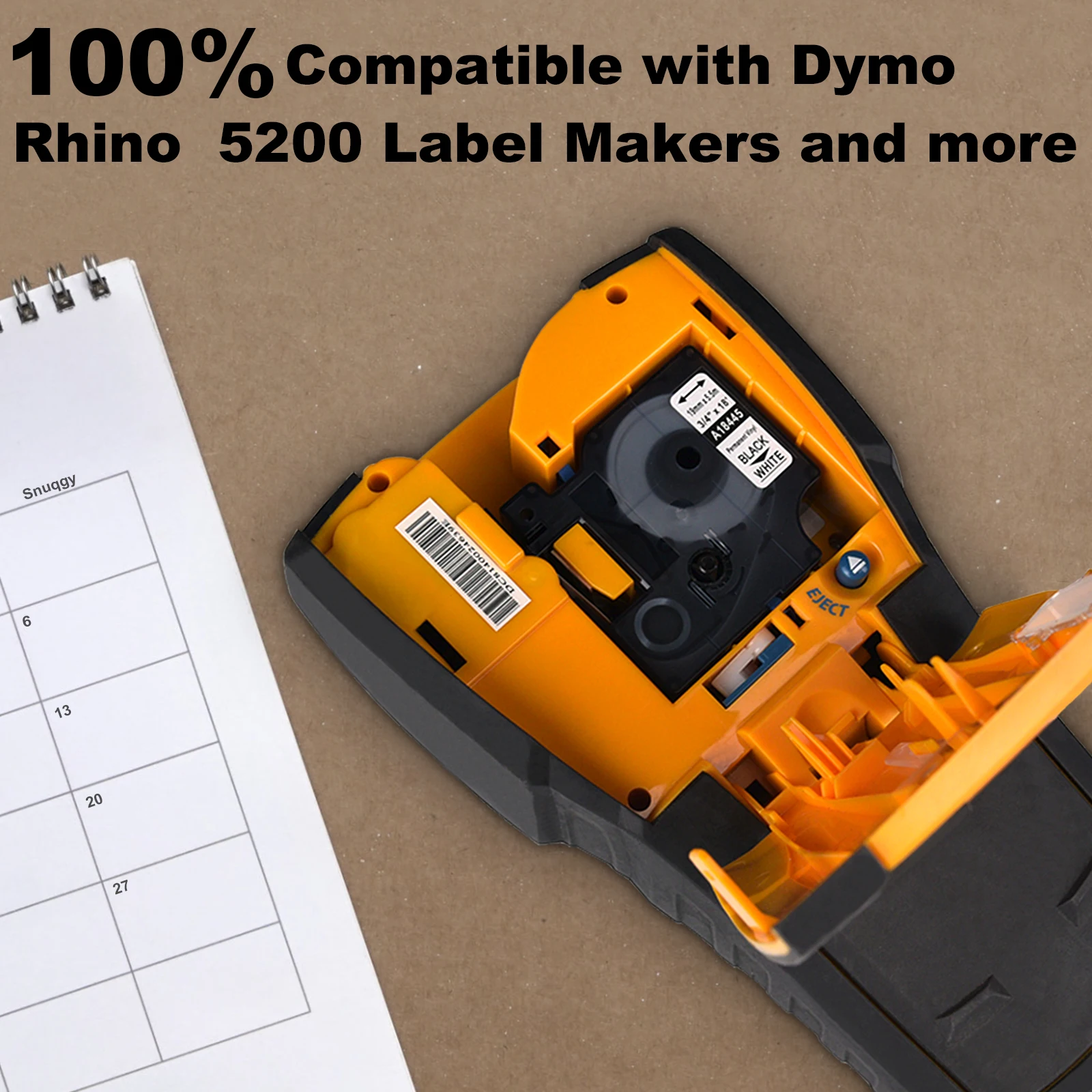 15PK 9/12mm 18444 18432 Tape Compatible for Dymo IND Vinyl Nylon Label 18488 18483 For Dymo Rhino 4200 5200 6000 Label Printers