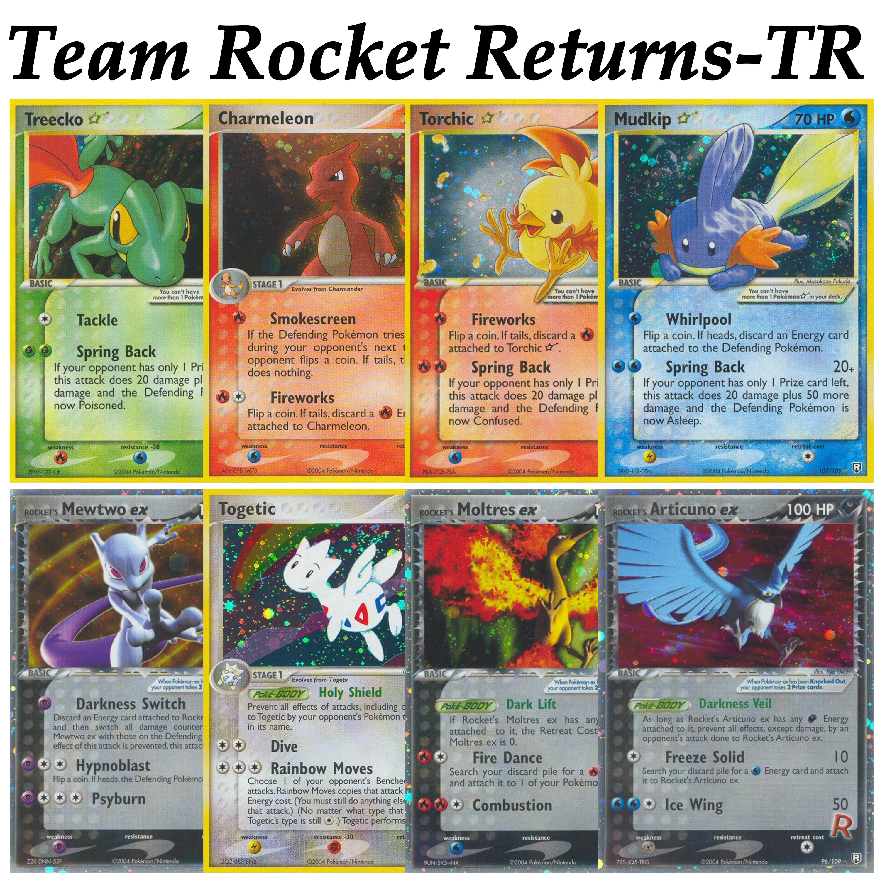 Tarjeta Coleccionable Proxy de PTCG Pocket EX Team Rocket Returns-TR Gold Star Cosmos Holo Torchic Treecko Dark Crobat Charmeleon Zapdos