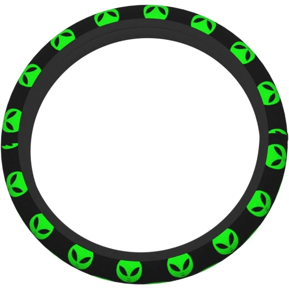 Green Aliens Face Universal Car Steering Wheel Cover Non Slip Neoprene Auto Car Wrap Cover