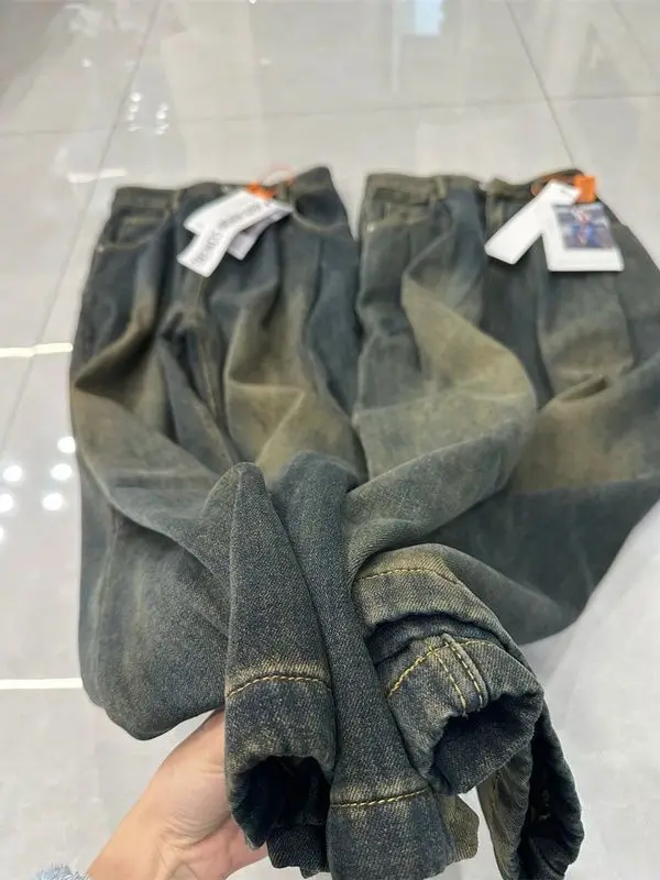 Pantalones vaqueros de pierna recta lavados para hombres y mujeres, estilo callejero americano, pantalones casuales simples retro, pierna ancha, moda de otoño, y2k