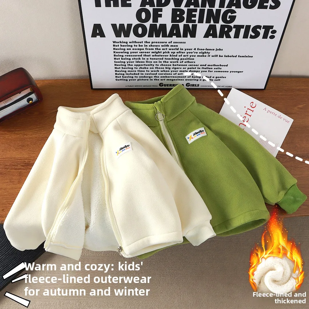 2026 New Children Boys Girls Polar fleece cardigan jacket Winter Kids Warm Hooded Baby Coats Causal Toddler Outerwear
