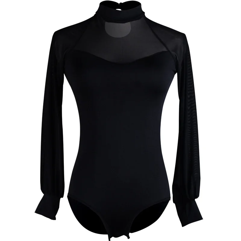 새로운 대형 여성용 댄스 랜턴 긴팔 블랙 차차 탑 새로운 라틴 댄스 성인 여성용 피겨 슈트 댄스홀