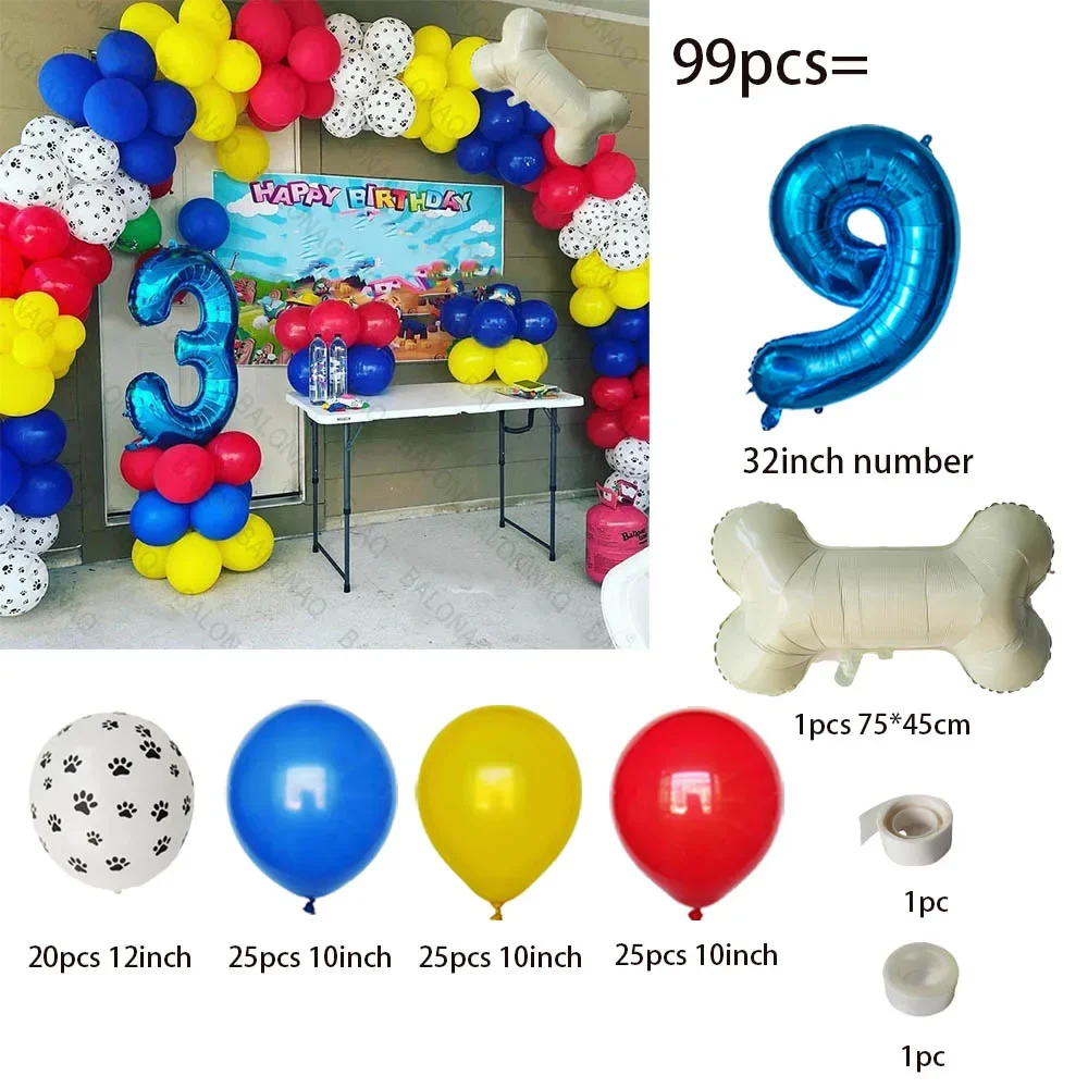 99-teiliges Hunde-Pfoten-Ballonset, mit Knochen- und Pfotenmuster-Folienballons für Hunde-Patrol-Themen-Geburtstagsfeier-Dekoration – Detail 10