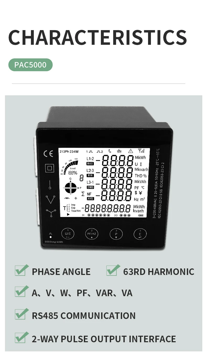 3-Phasen-Energieverbrauchsmessgerät, intelligenter kWh-Stromzähler mit CT 50/100/150/200 A Panel-Messgerät RS485 Modbus PAC5010 5110 – Detail 3