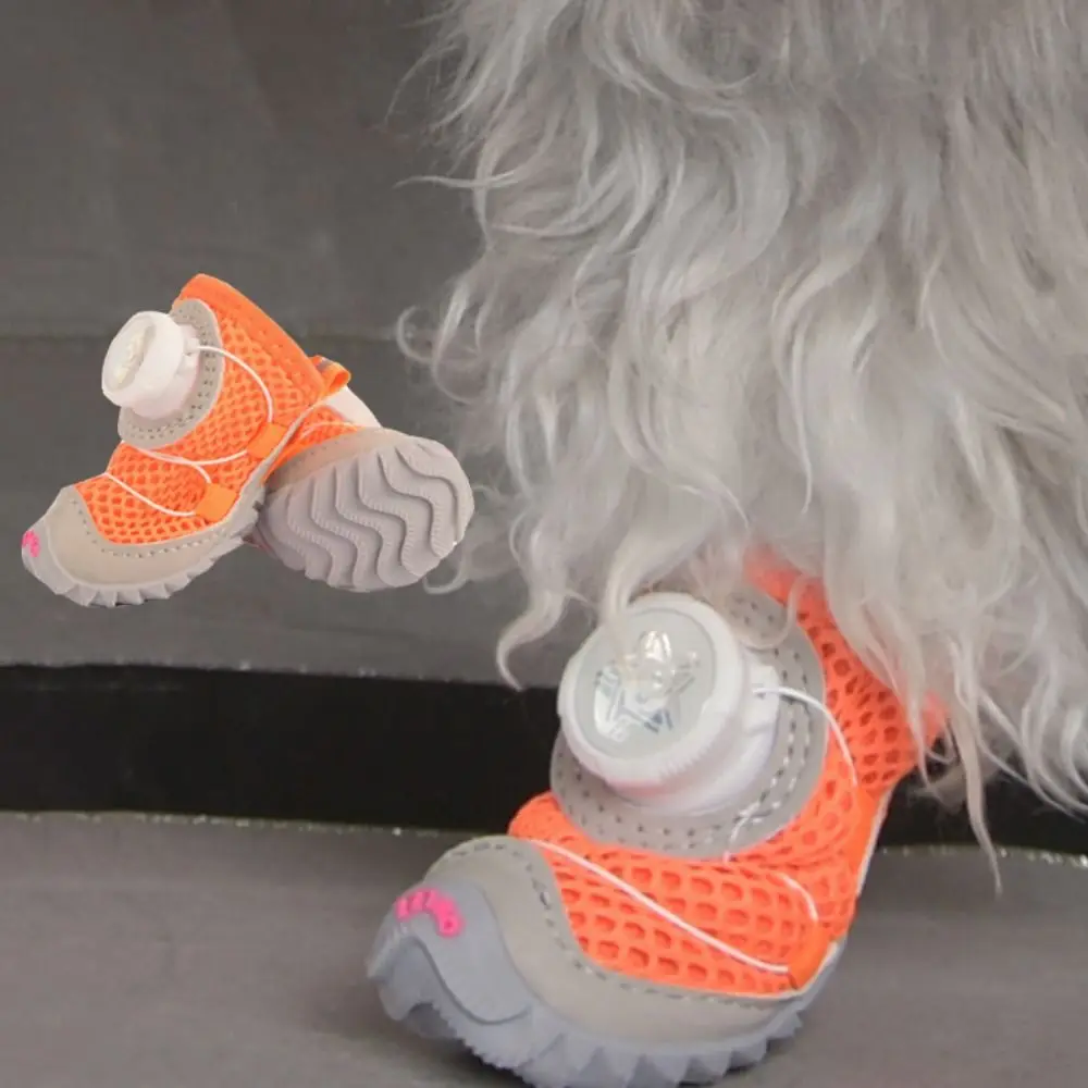 

4pcs/set Protecting Breathable Dog Mesh Shoes Adjustable Anti-slip Pet Boots Thin Soft Sole Dog Sneakers Summer Season
