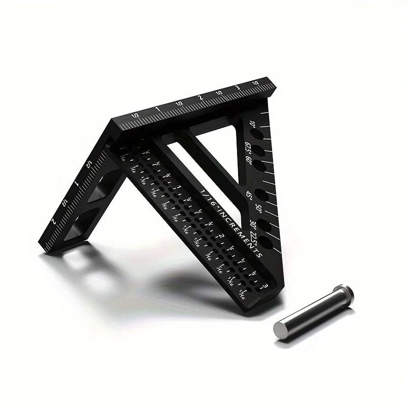 

1pc Premium Aluminum Miter Triangle Ruler - 45/90 Degree Precision Squares - Enhanced Hole Scriber - High Accuracy, Durable, Por