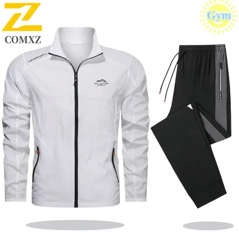Mens Tracksuit Spring Summer Sportswear 2 Piece Sets Sports Suit Sunscreen Jacket+Pant Running Set Men Fishing Jogger Sweats Set
