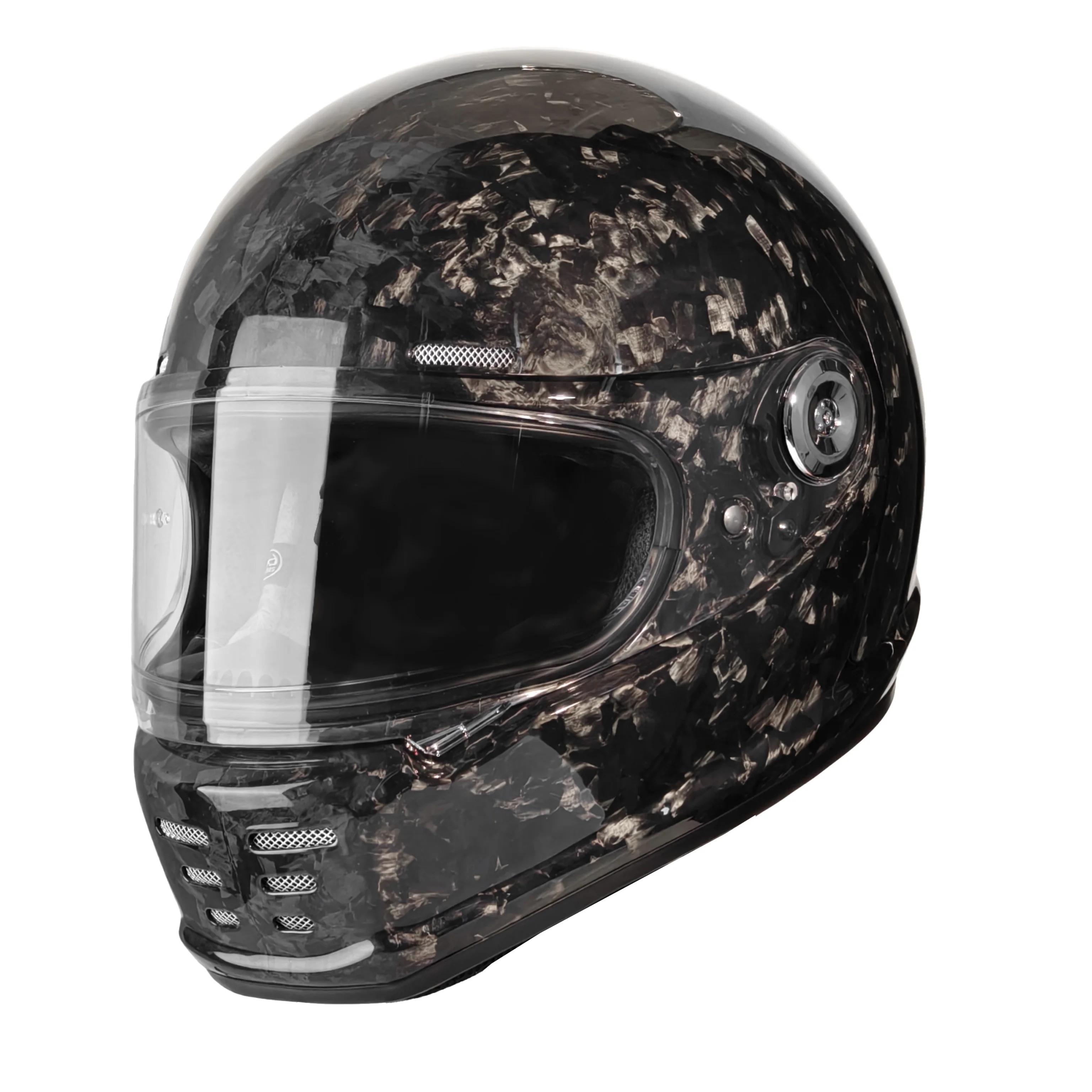 Full Face Motorcycle Helmet With Bluetooth - Bluetooth özellikli, dövülmüş karbon fiber retro