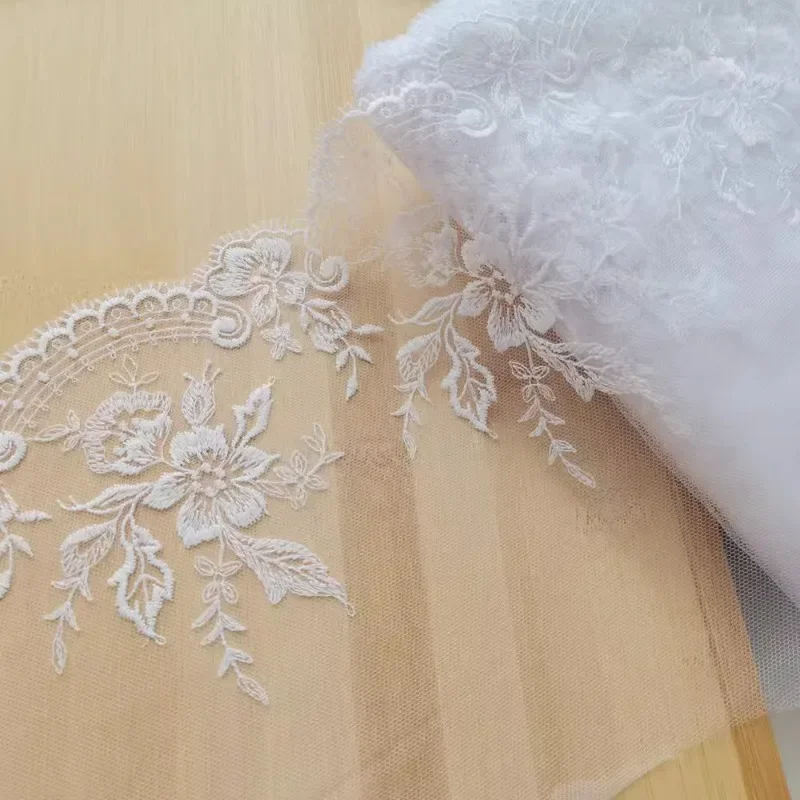 (1 yards/roll) Lace fabric 2024 high quality single-sided bleached white soft mesh embroidery DIY wedding dress accessories